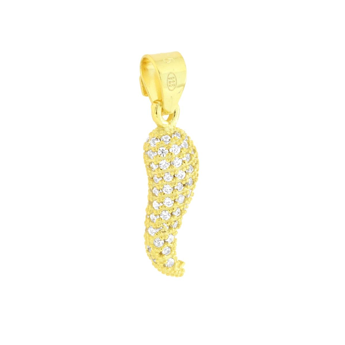 Ciondolo Corno Portafortuna con Cubic Zirconia Bianchi in ARGENTO 925 Galvanica Oro