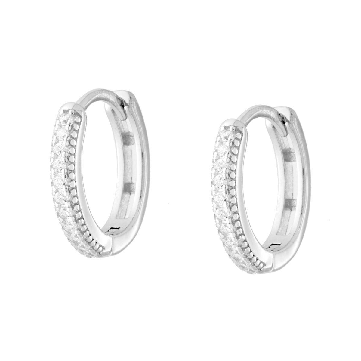 Orecchini Cerchio mm 13 con Cubic Zirconia Bianchi in ARGENTO 925 Galvanica Rodio