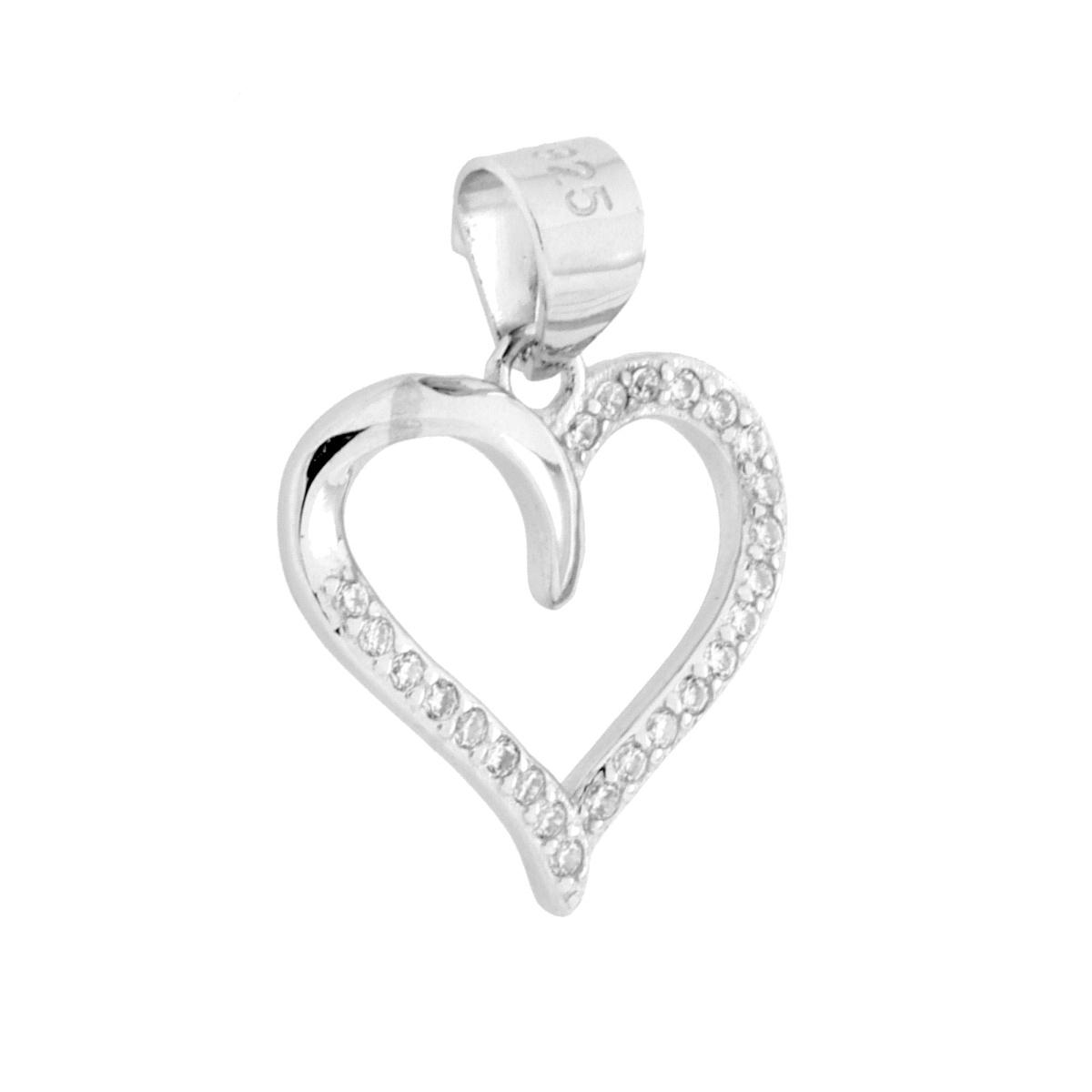 Ciondolo Cuore con Cubic Zirconia Bianchi in ARGENTO 925 Galvanica Rodio
