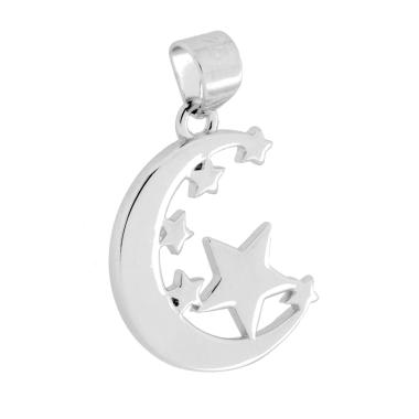 Ciondolo Luna e Stelle in ARGENTO 925 Galvanica Rodio