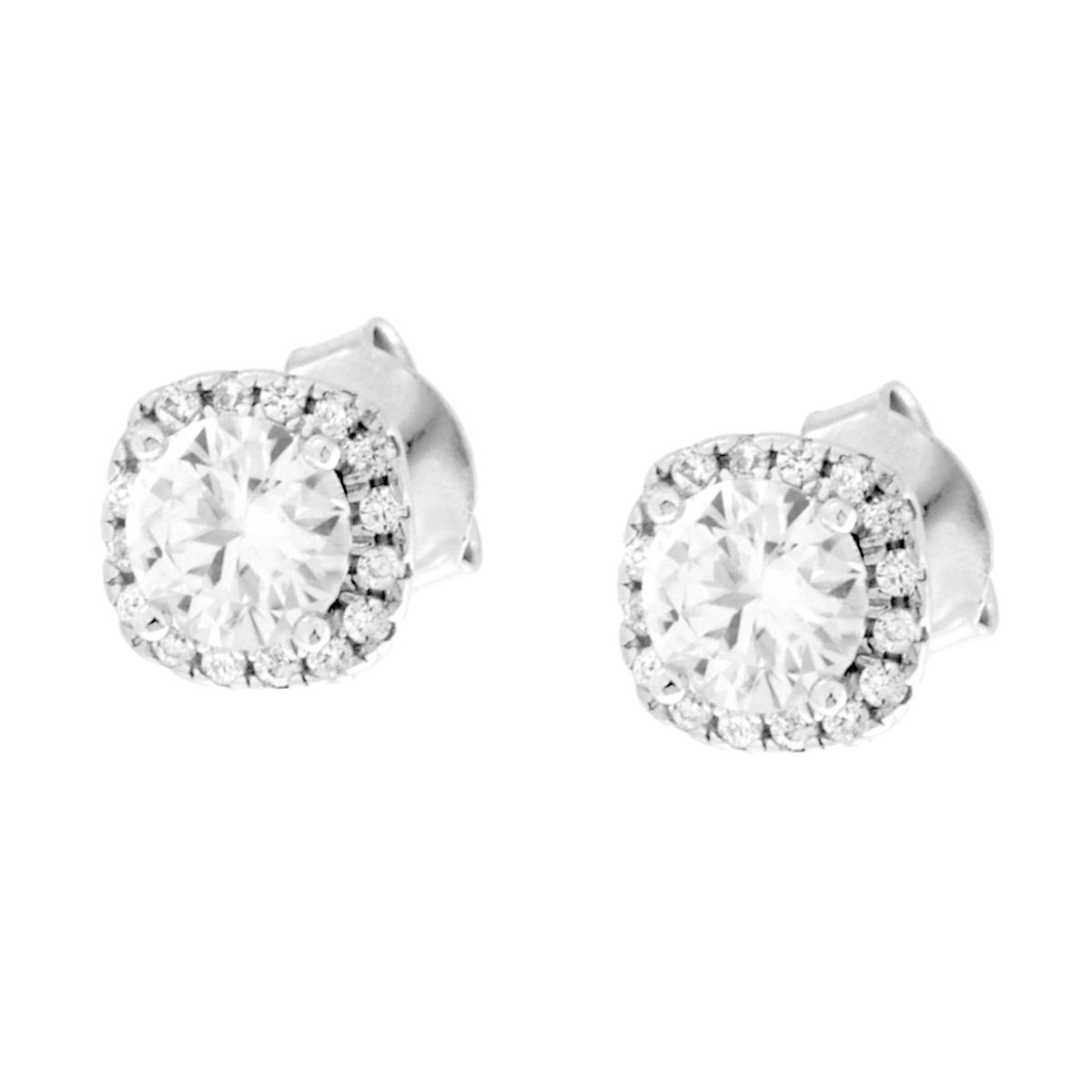 Parure Set Orecchini e Ciondolo Punto Luce Quadrato Cushion con MOISSANITE Bianchi in ARGENTO 925 Galvanica Rodio