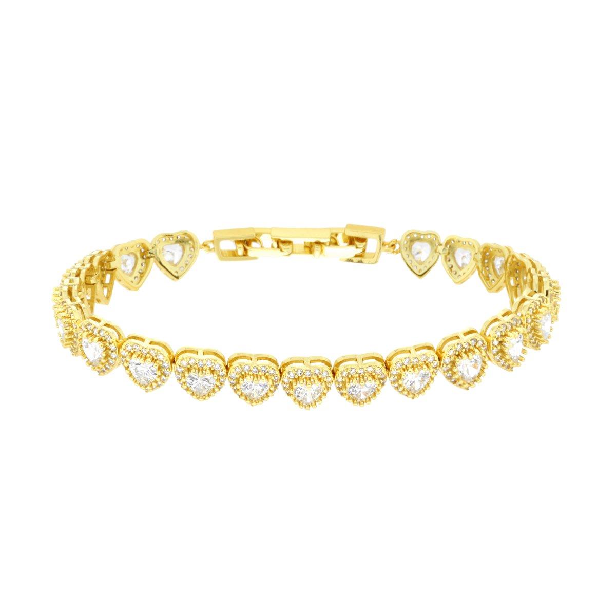 Bracciale Tennis cm 17+1 Cuore Cubic Zirconia Bianco contornato da Cubic Zirconia Bianchi in OTTONE Galvanica Oro