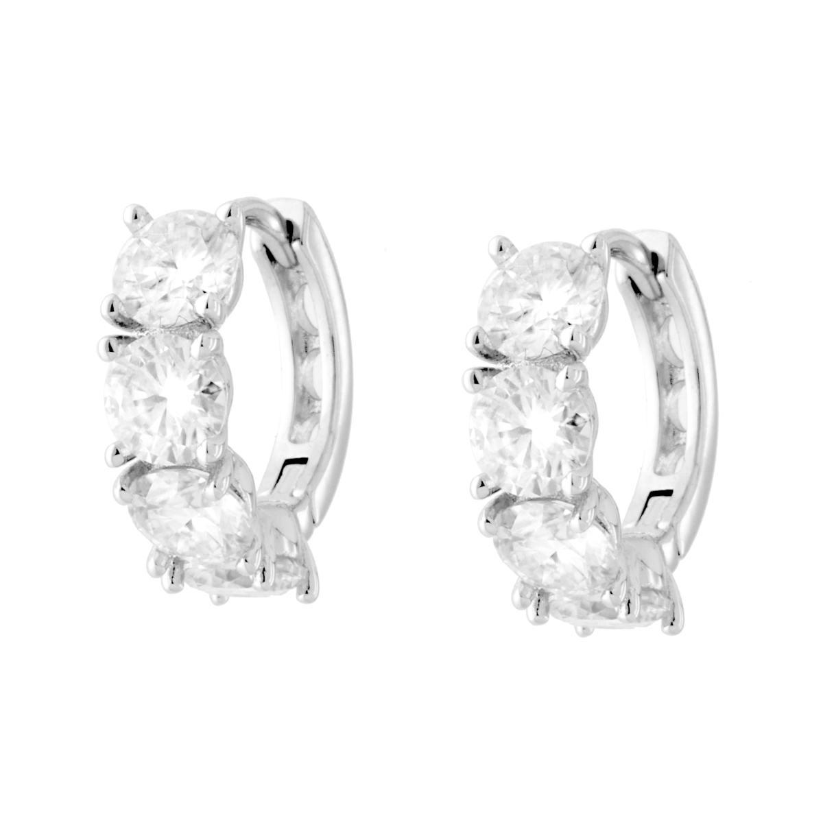 Orecchini Cerchio mm 13 con MOISSANITE mm 4 in ARGENTO 925 Galvanica Rodio