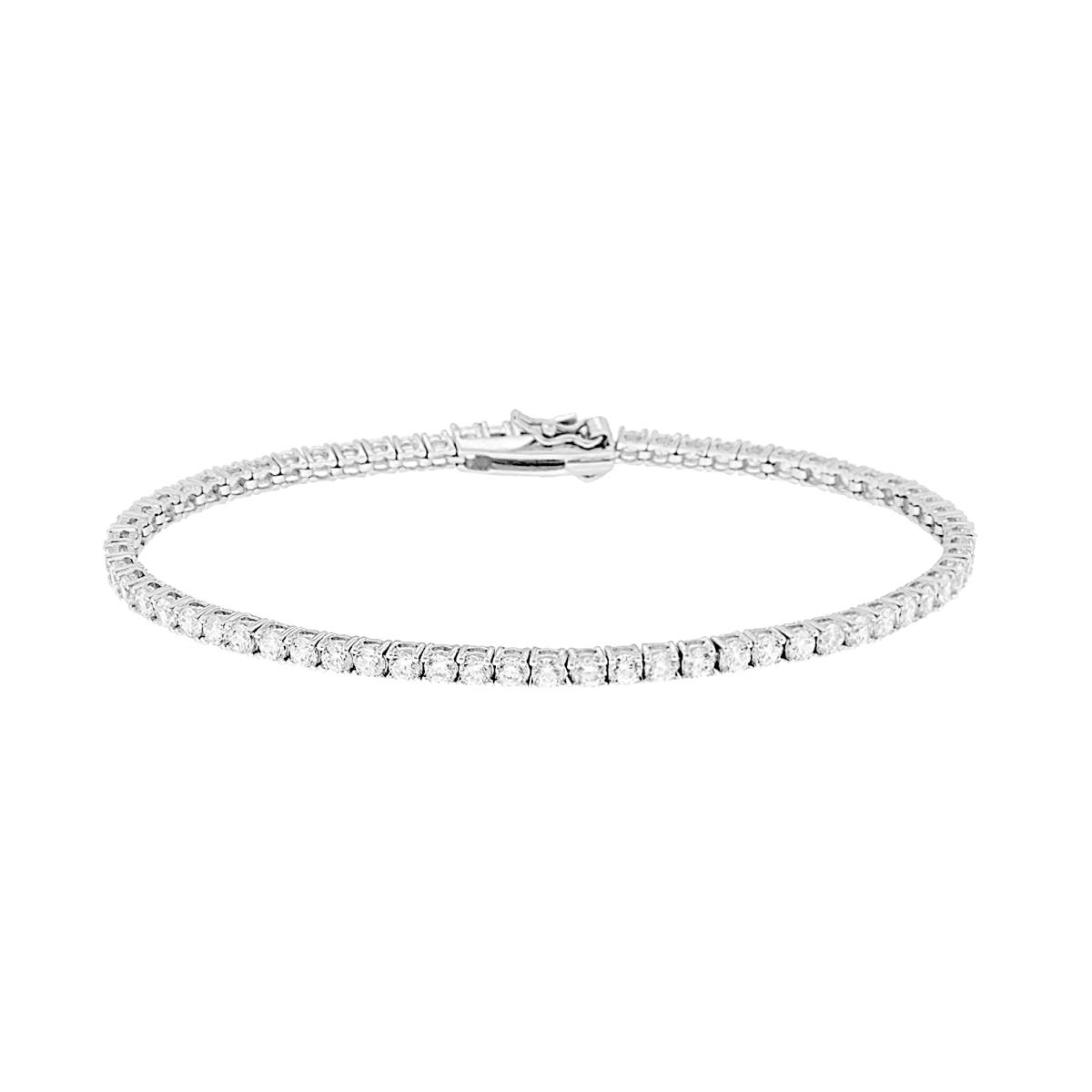 Bracciale Tennis Griffe cm 21 con Cubic Zirconia mm 2.5 Bianchi in OTTONE Galvanica Rodio