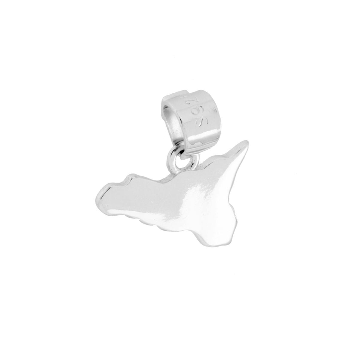 Ciondolo con sagoma plain a forma di Sicilia mm 9x13 in ARGENTO 925 Galvanica Rodio