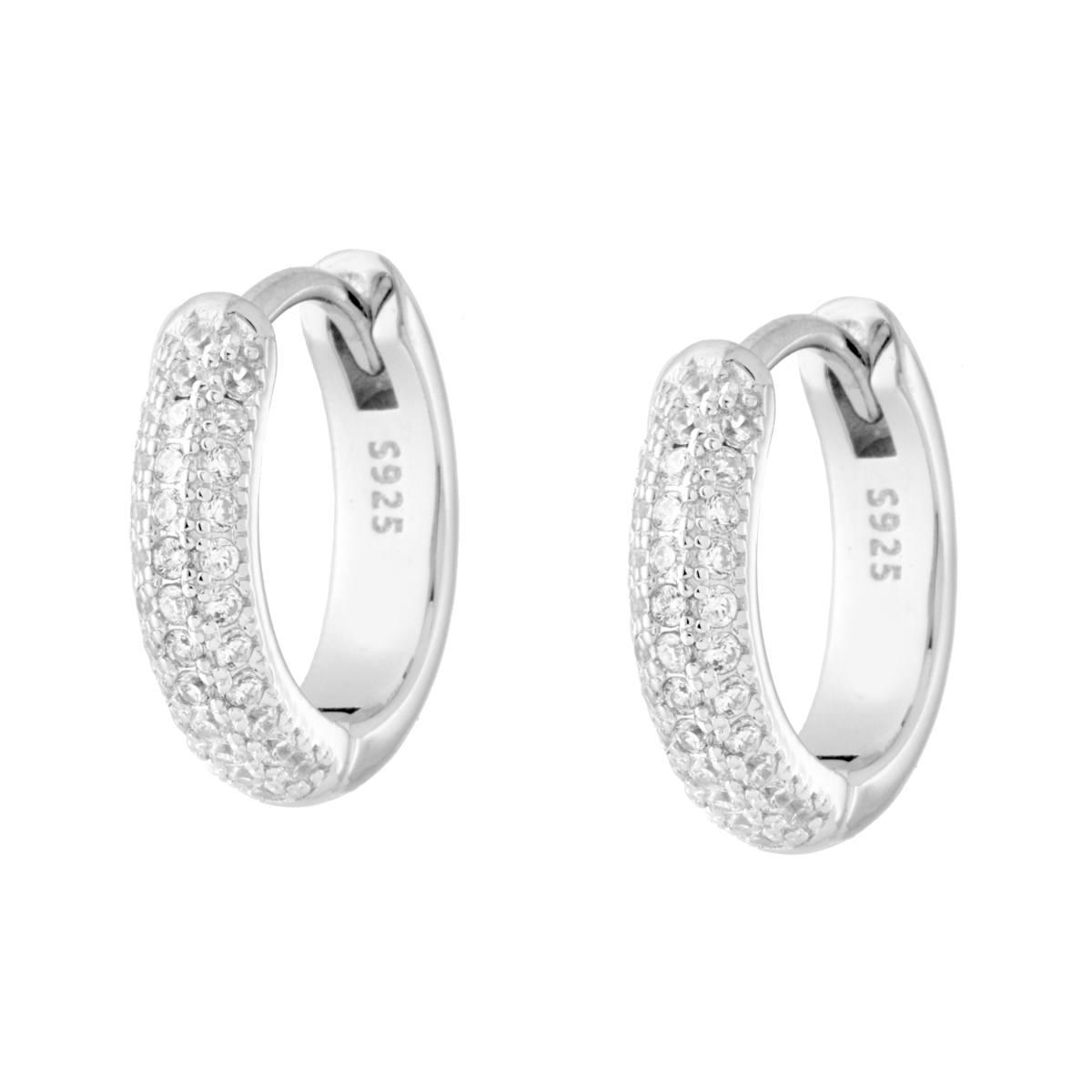 Orecchini Cerchio mm 16 con Cubic Zirconia Bianchi in ARGENTO 925 Galvanica Rodio