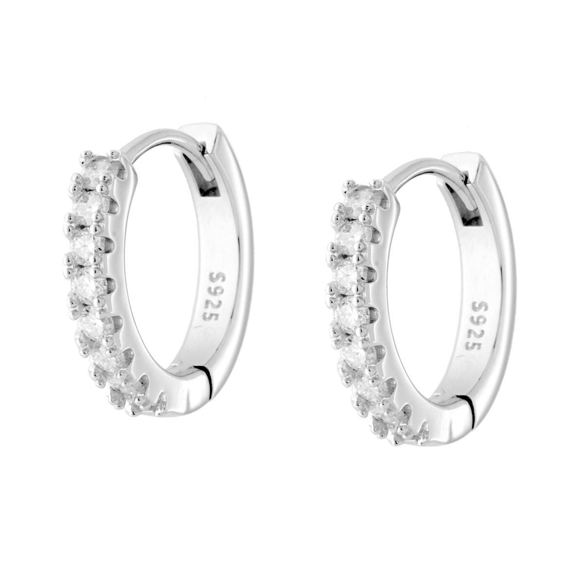 Orecchini Cerchio mm 16 con MOISSANITE mm 2 in ARGENTO 925 Galvanica Rodio