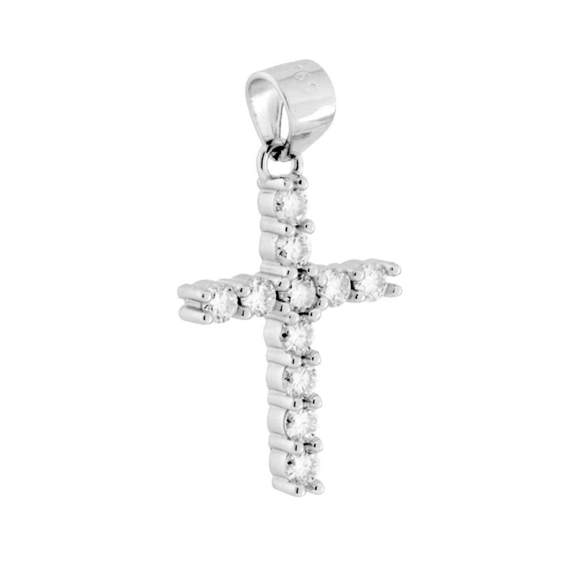 Ciondolo Croce con MOISSANITE Bianco mm 1.8 in ARGENTO 925 Galvanica Rodio