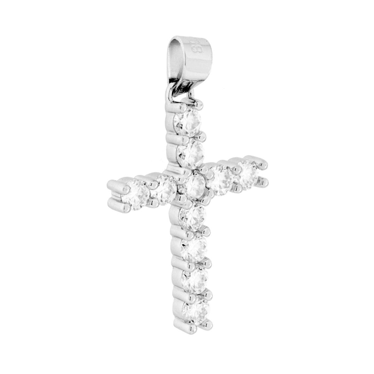 Ciondolo Croce con MOISSANITE Bianco mm 2.5 in ARGENTO 925 Galvanica Rodio