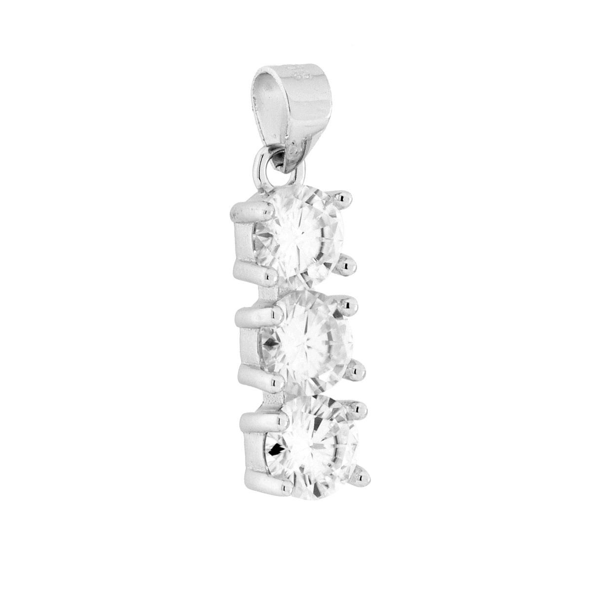 Ciondolo Trilogy con MOISSANITE Bianco mm 5 in ARGENTO 925 Galvanica Rodio
