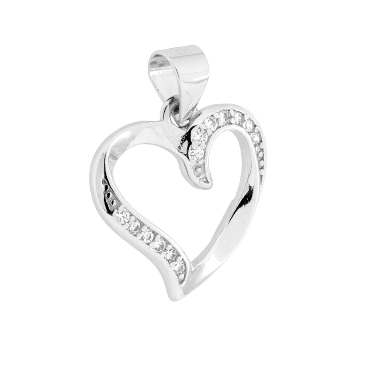 Ciondolo Cuore con Cubic Zirconia Bianchi in ARGENTO 925 Galvanica Rodio