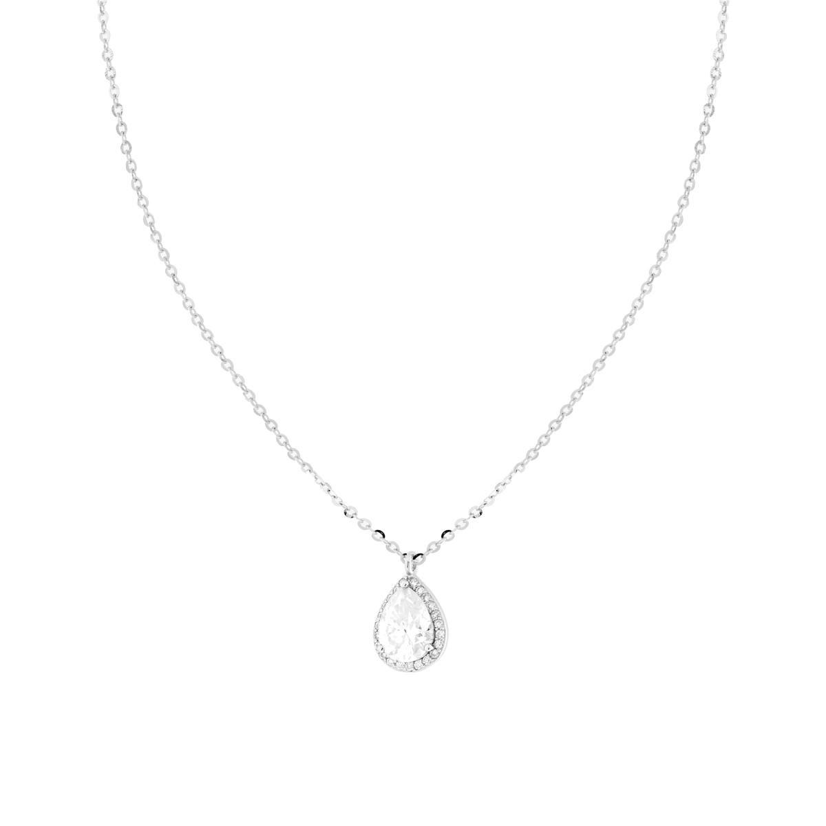 Collana Catena Forzatina Diamantata con Goccia MOISSANITE Bianco mm 6 x 8 in ARGENTO 925 Galvanica Rodio