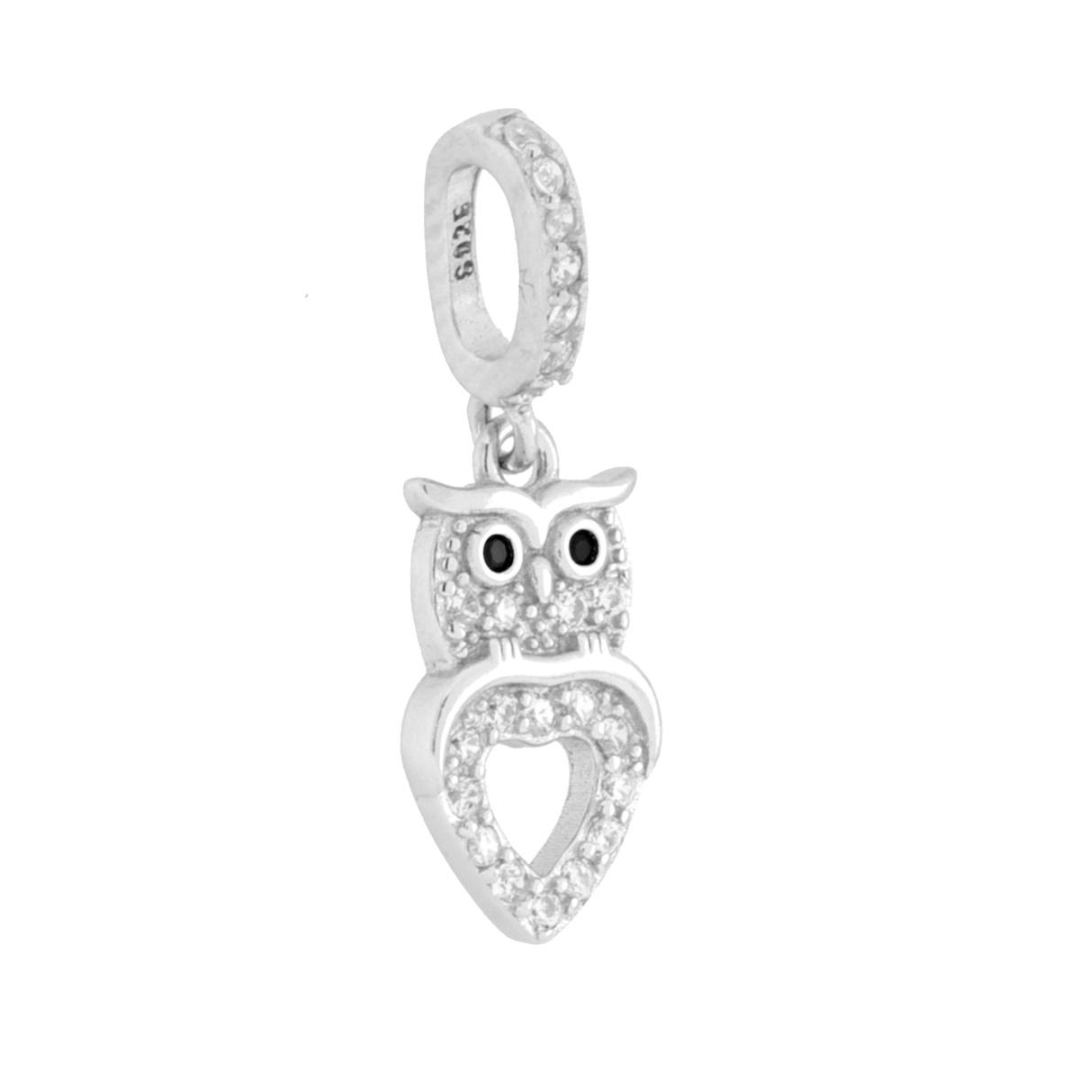 Ciondolo Gufo Cuore con Cubic Zirconia Bianchi in ARGENTO 925 Galvanica Rodio