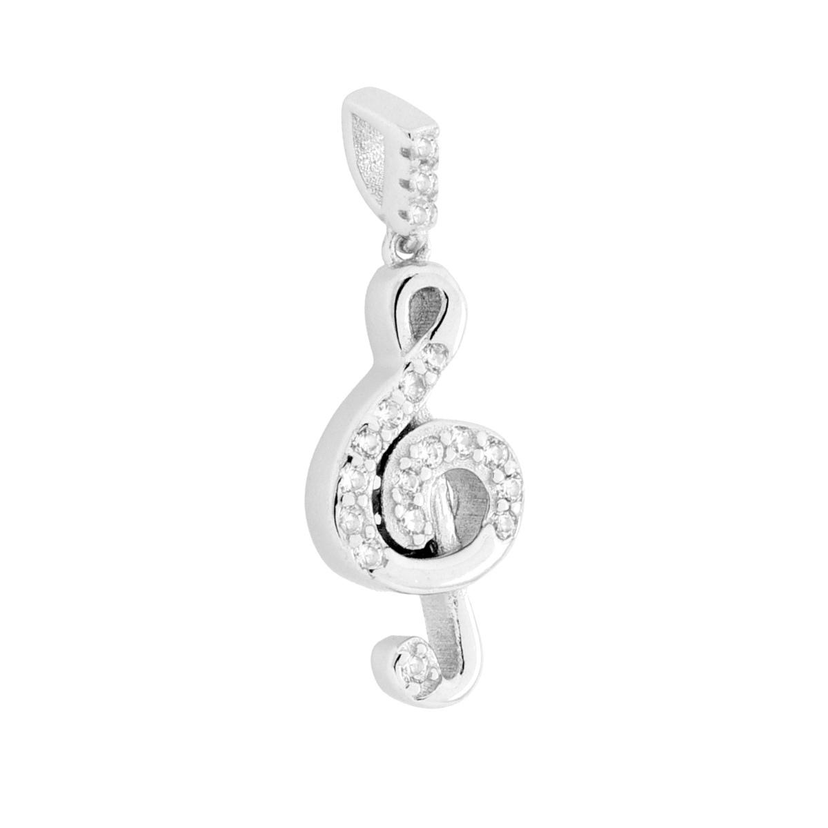 Ciondolo Chiave di Violino con Cubic Zirconia Bianchi in ARGENTO 925 Galvanica Rodio