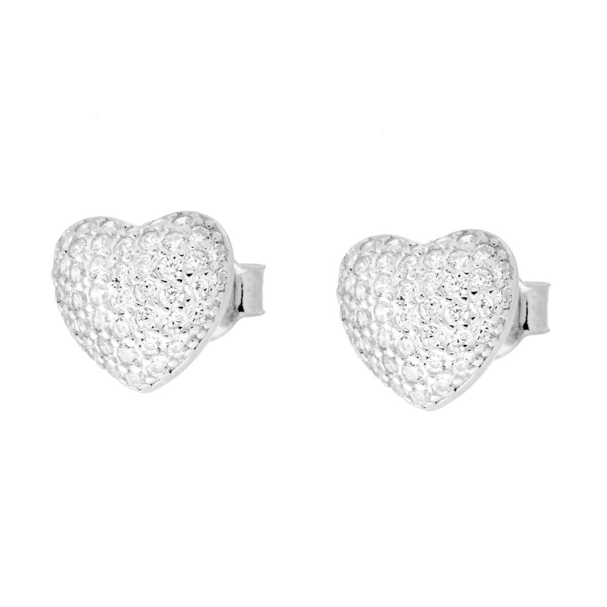 Orecchini Cuore con Cubic Zirconia Bianchi in ARGENTO 925 Galvanica Rodio
