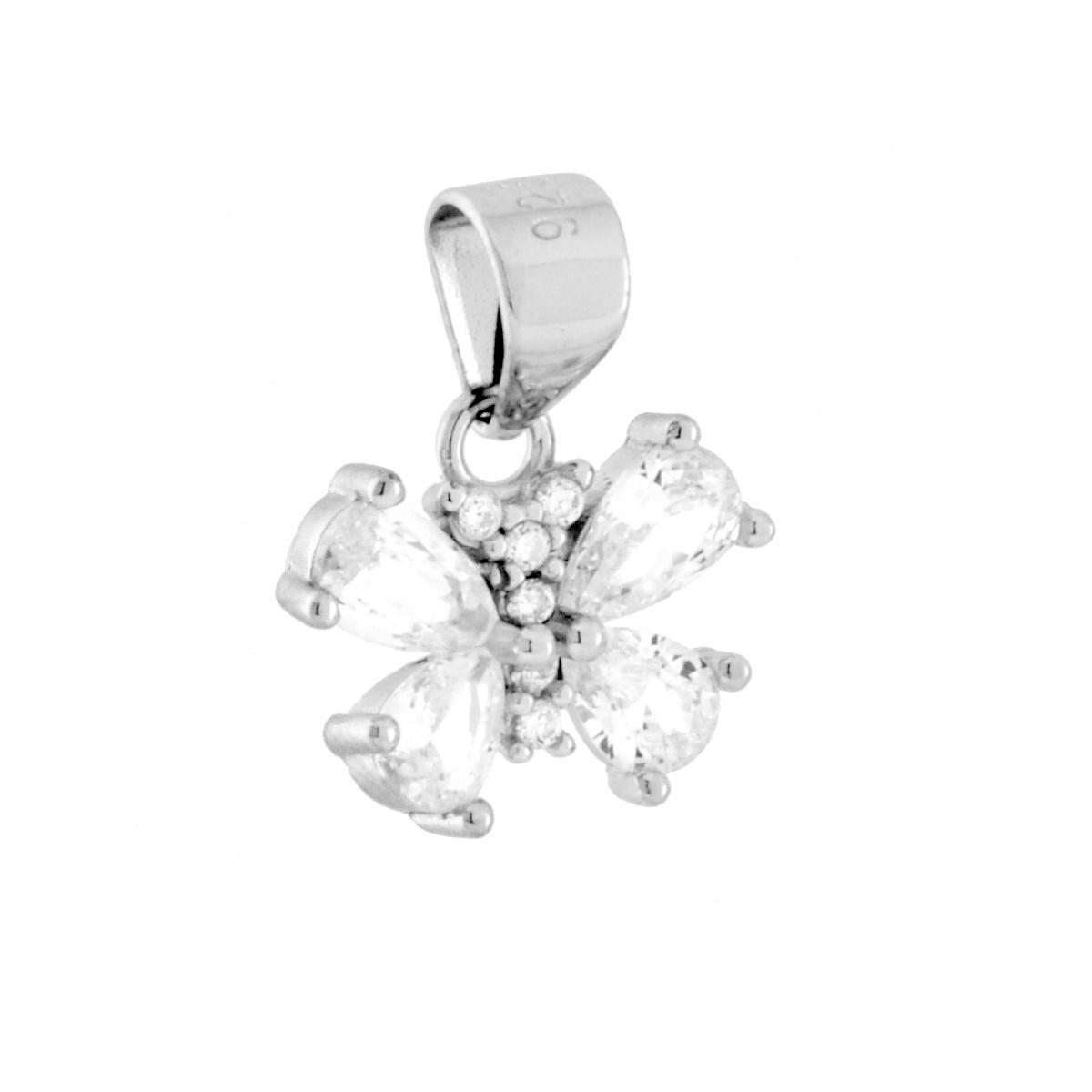 Parure Set Orecchini e Ciondolo Farfalla con Cubic Zirconia Goccia Bianchi in ARGENTO 925 Galvanica Rodio