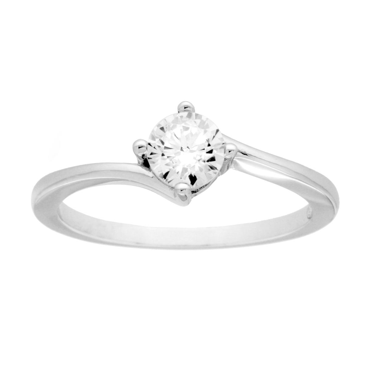 Anello Solitario con Cubic Zirconia Bianco mm 5 in ARGENTO 925 Galvanica Rodio