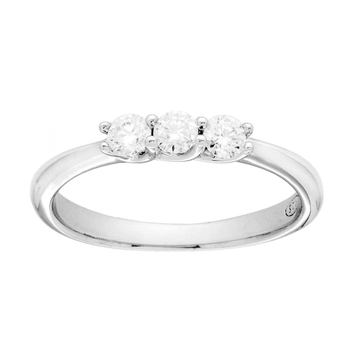 Anello Trilogy con MOISSANITE Bianco mm 3 in ARGENTO 925 Galvanica Rodio