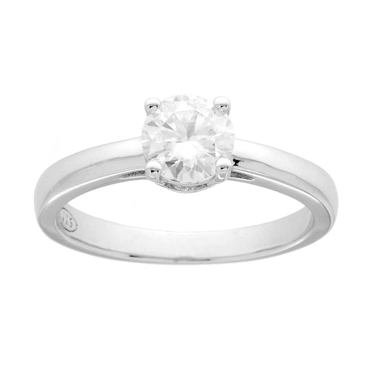 Anello Solitario con MOISSANITE Bianco mm 6 in ARGENTO 925 Galvanica Rodio
