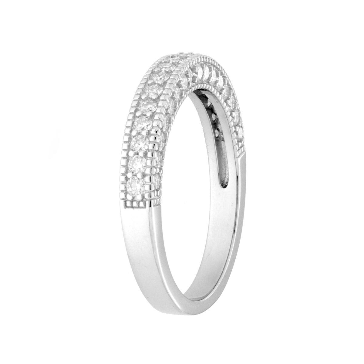 Anello Veretta con MOISSANITE Bianchi Frontalmente e Lateralmente in ARGENTO 925 Galvanica Rodio