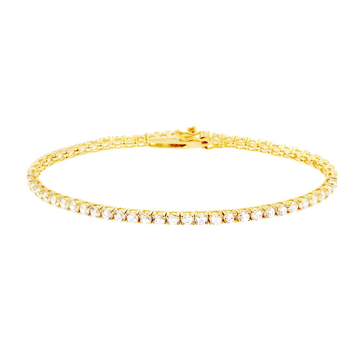 Bracciale Tennis Griffe cm 16.5 con Zirconi mm 2.5 Bianchi in ARGENTO 925 Galvanica Oro