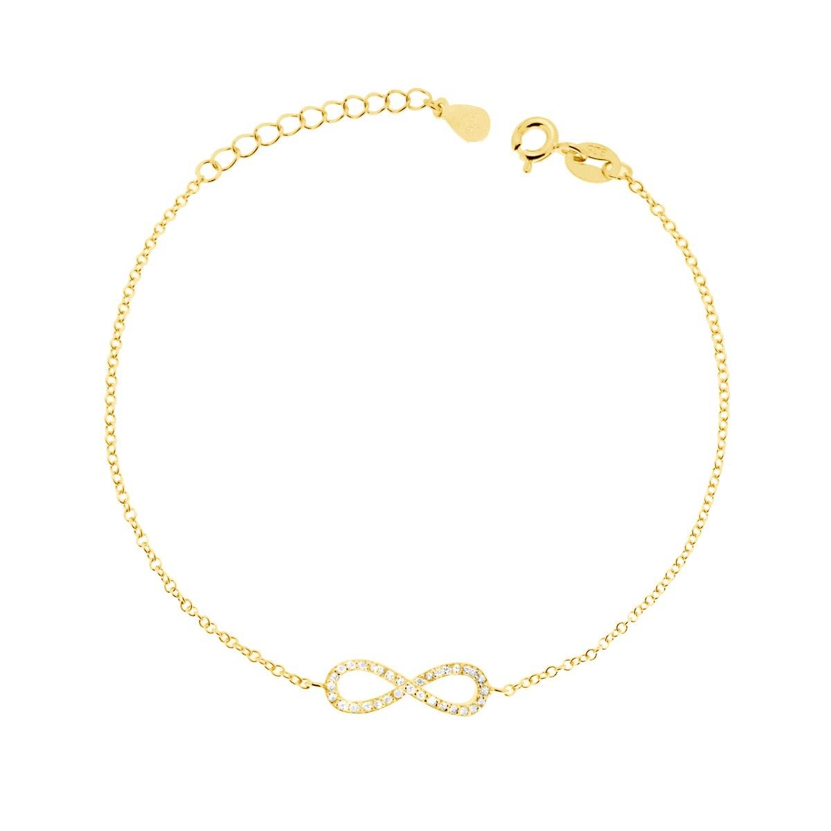 Bracciale Catena Forzatina Infinito con Zirconi Bianchi in ARGENTO 925 Galvanica Oro