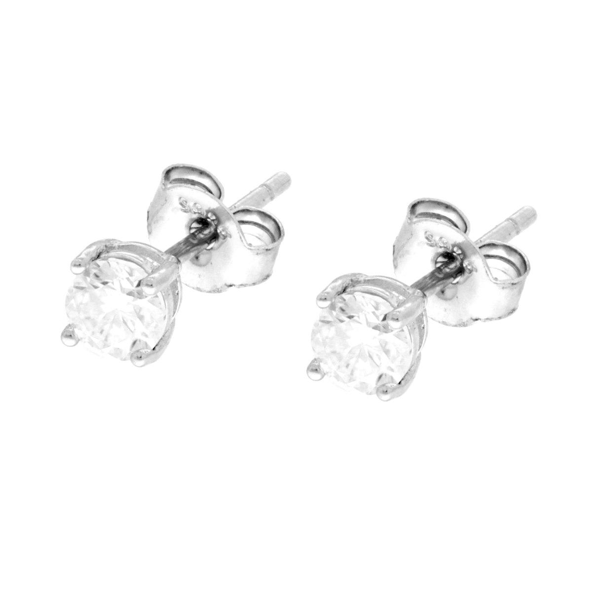 Orecchini Punto Luce Tondo con MOISSANITE Bianco mm 4 in ARGENTO 925 Galvanica Rodio