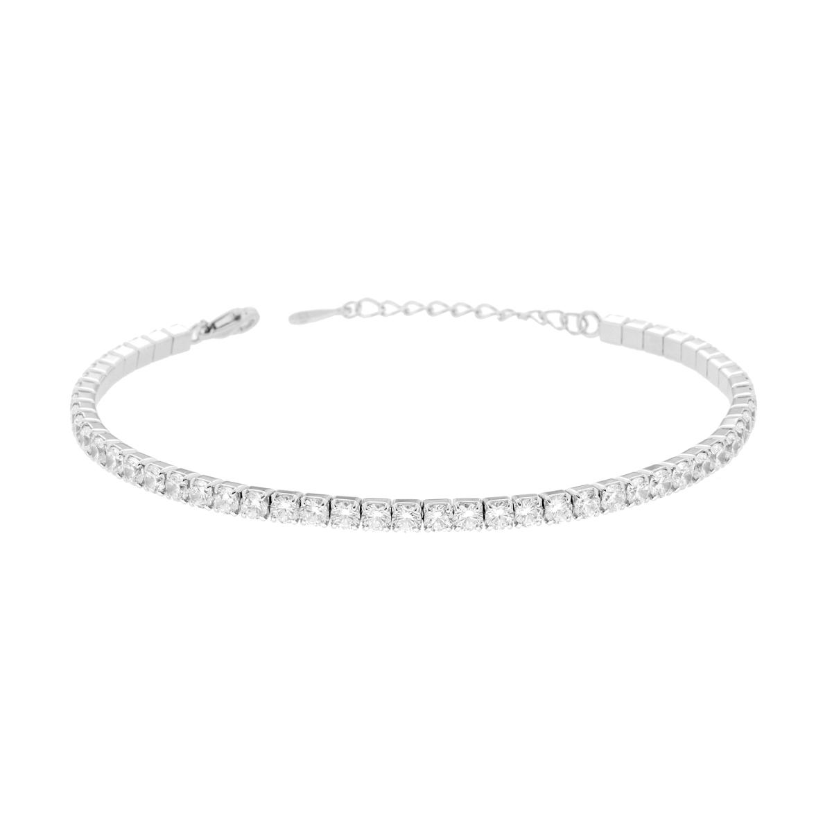 Bracciale Tennis Griffe cm 17+3 con Cubic Zirconia mm 3 Bianchi in ARGENTO 925 Galvanica Rodio
