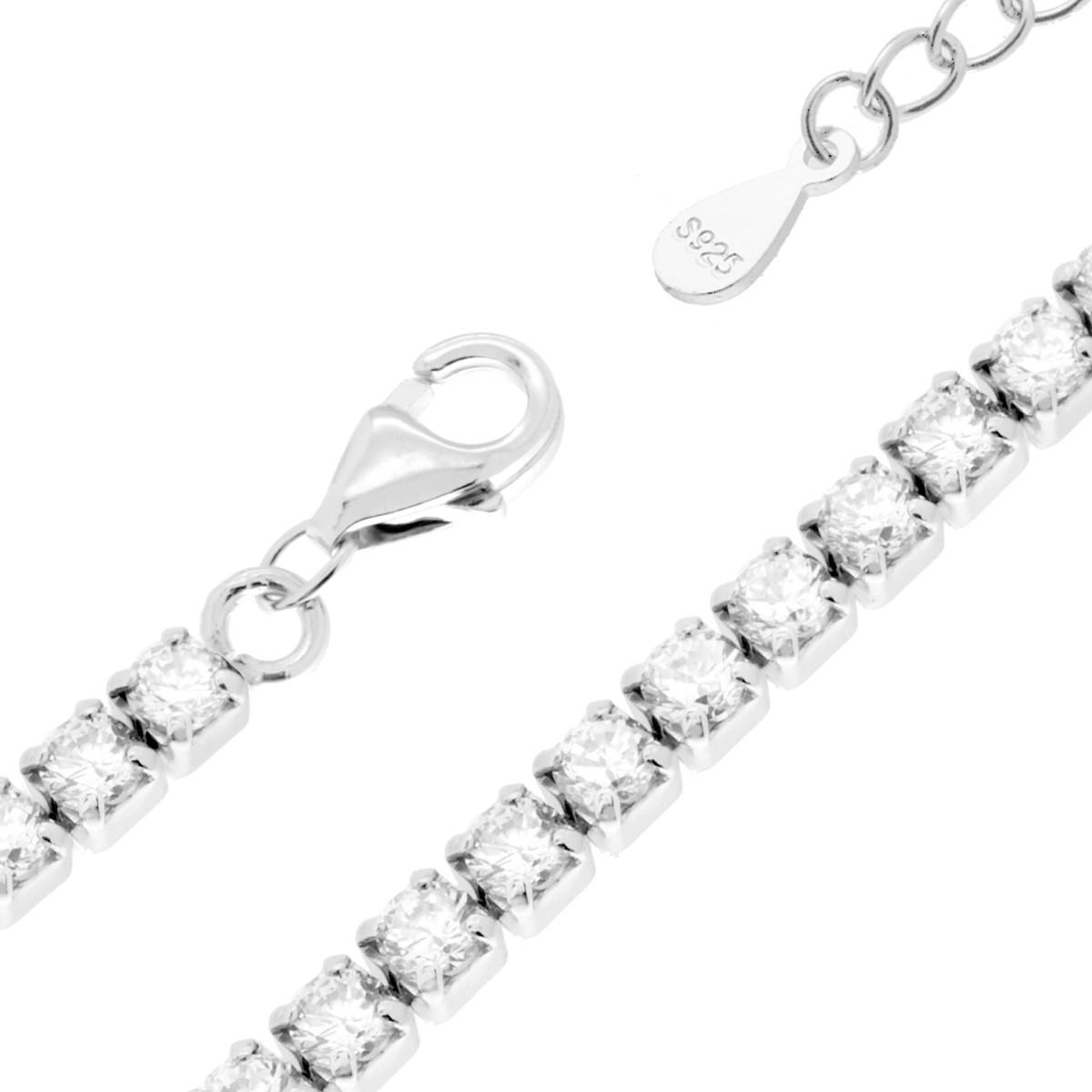 Bracciale Tennis Griffe cm 17+3 con Cubic Zirconia mm 3 Bianchi in ARGENTO 925 Galvanica Rodio