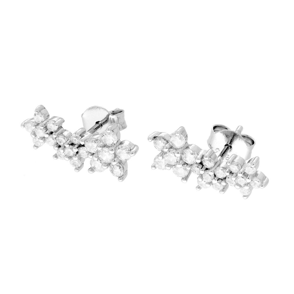 Orecchini Fiori con Cubic Zirconia Bianchi in ARGENTO 925 Galvanica Rodio