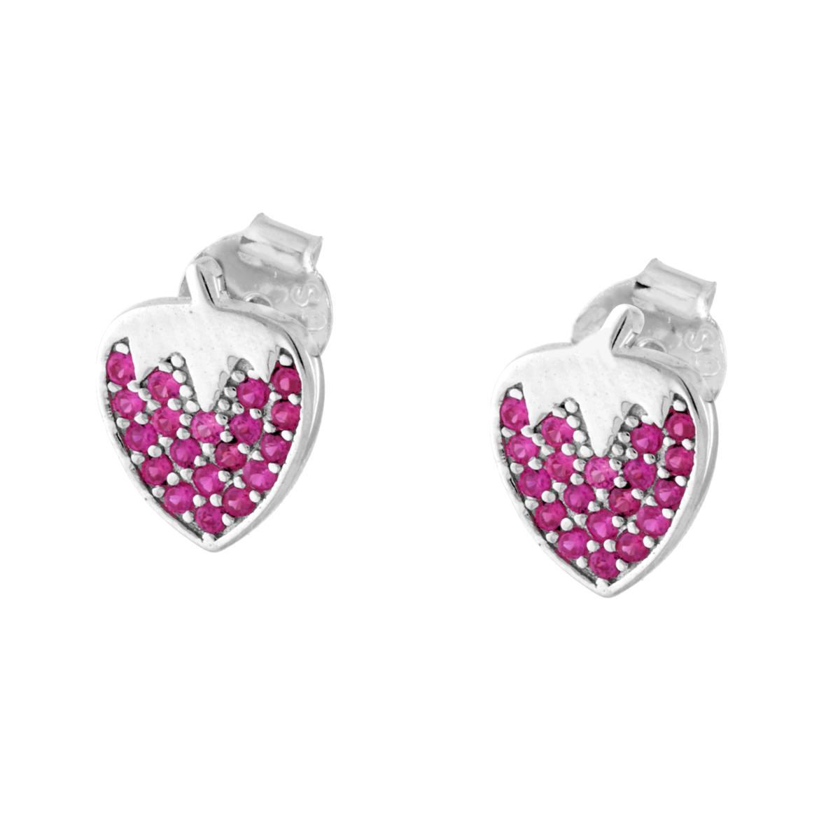 Orecchini Fragola con Cubic Zirconia Rosso Rubino in ARGENTO 925 Galvanica Rodio