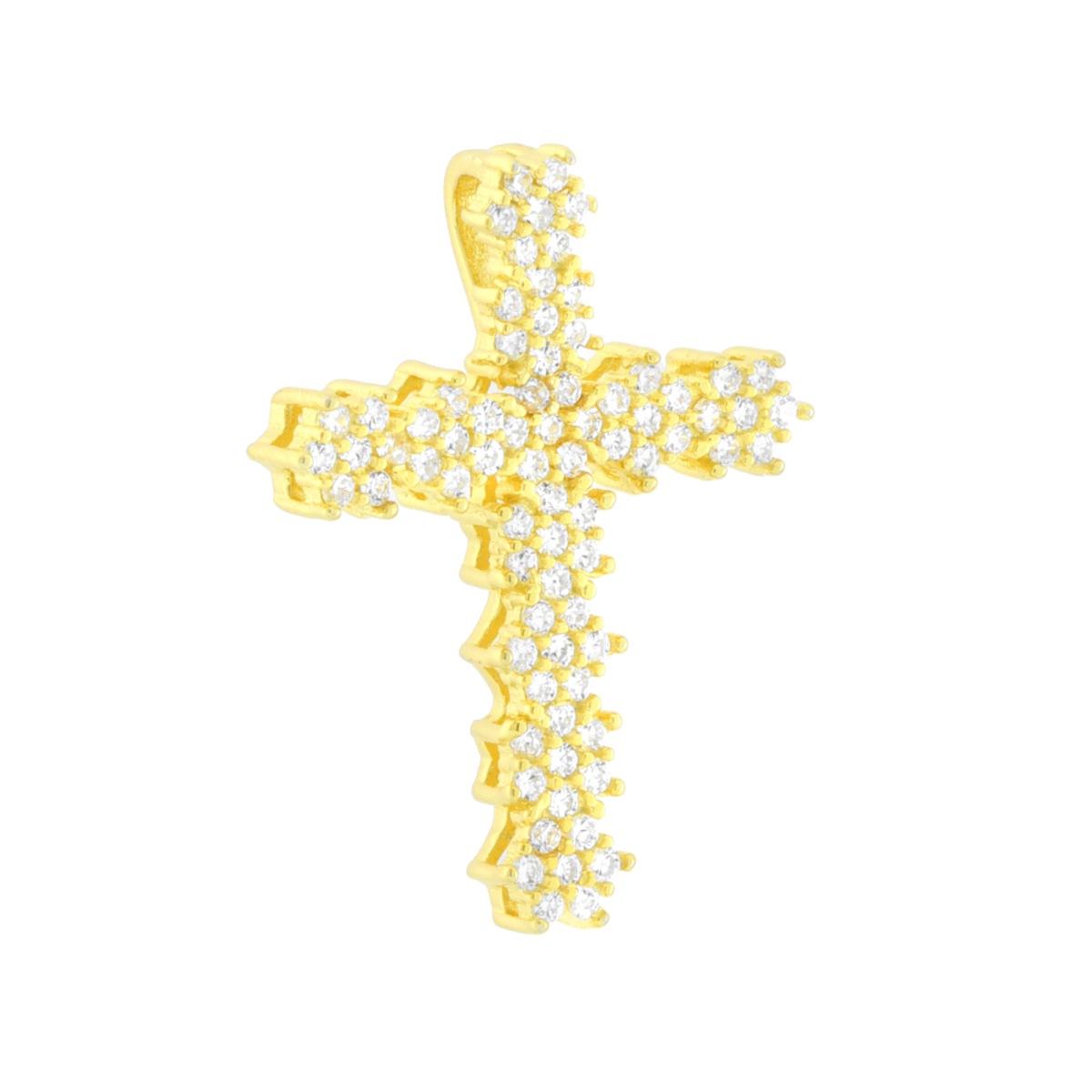 Ciondolo Croce con Fiori con Cubic Zirconia Bianchi in ARGENTO 925 Galvanica Oro