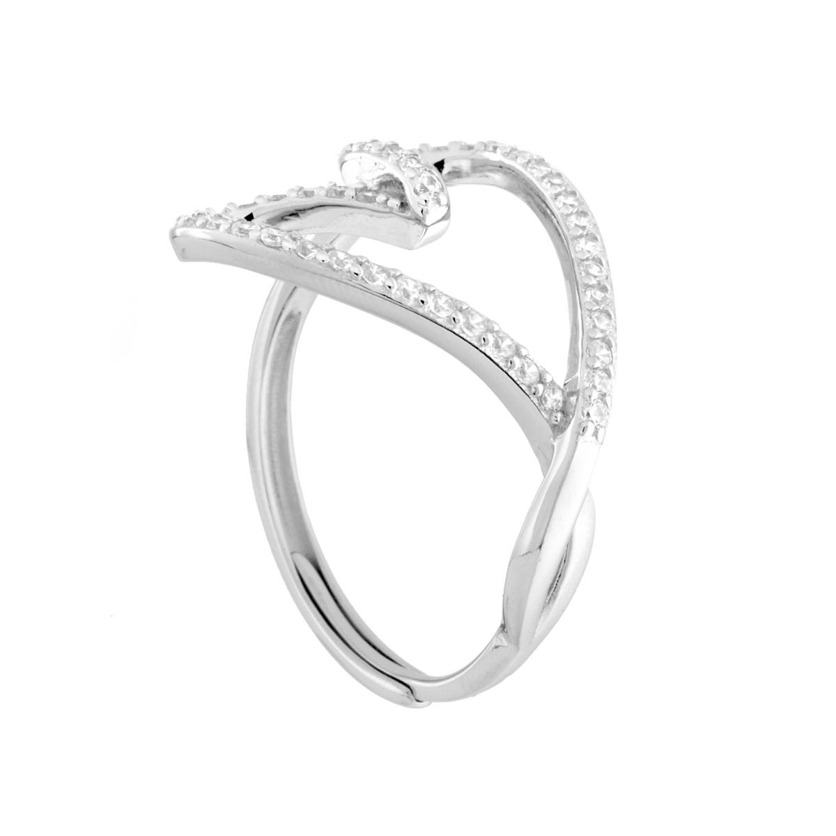 Anello Filo Amore con Sagoma Cuore e Cubic Zirconia Bianchi in ARGENTO 925 Galvanica Rodio