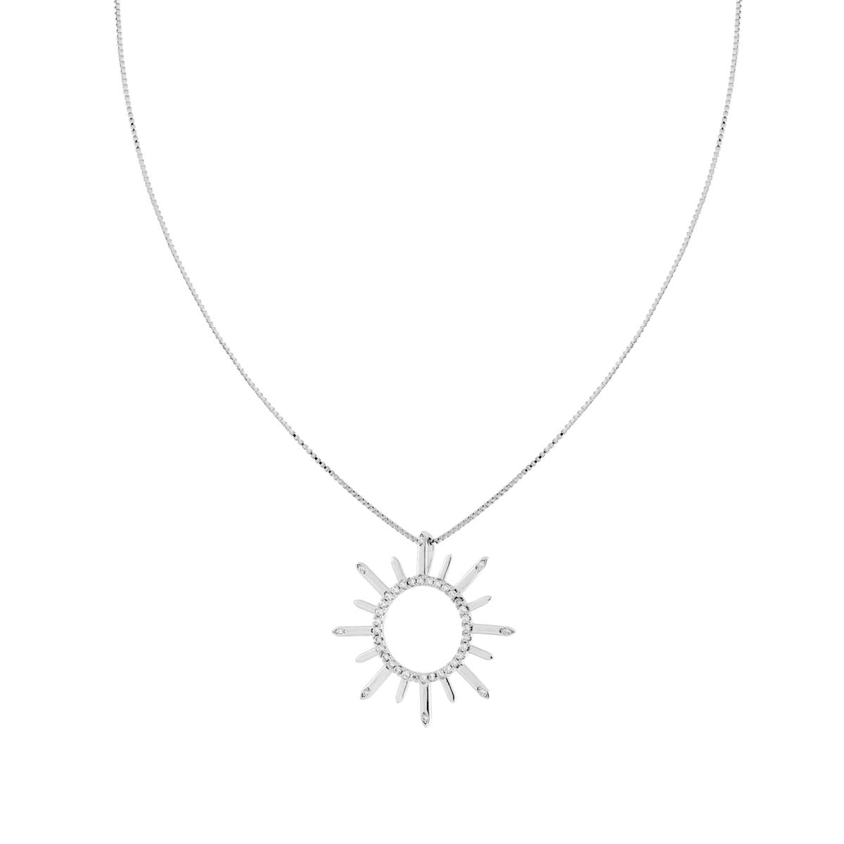 Collana Catena Veneziana Diamantata con Sole e Cubic Zirconia Bianchi in RAME Galvanica Rodio