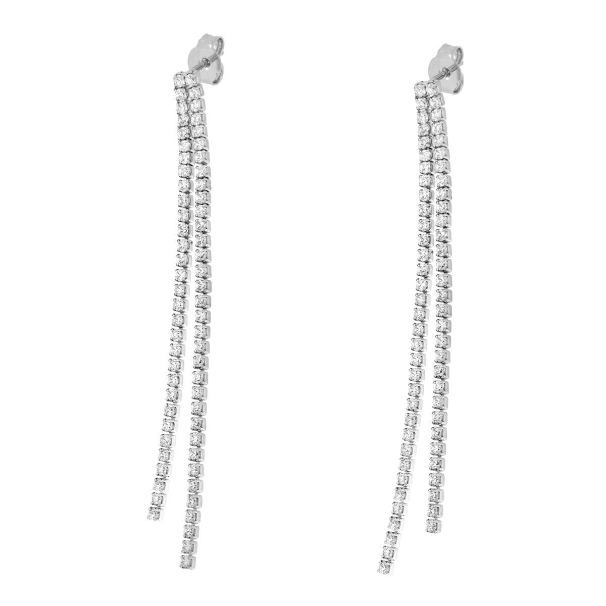 Orecchini due fili Tennis degrade con Cubic Zirconia Bianchi in RAME Galvanica Rodio