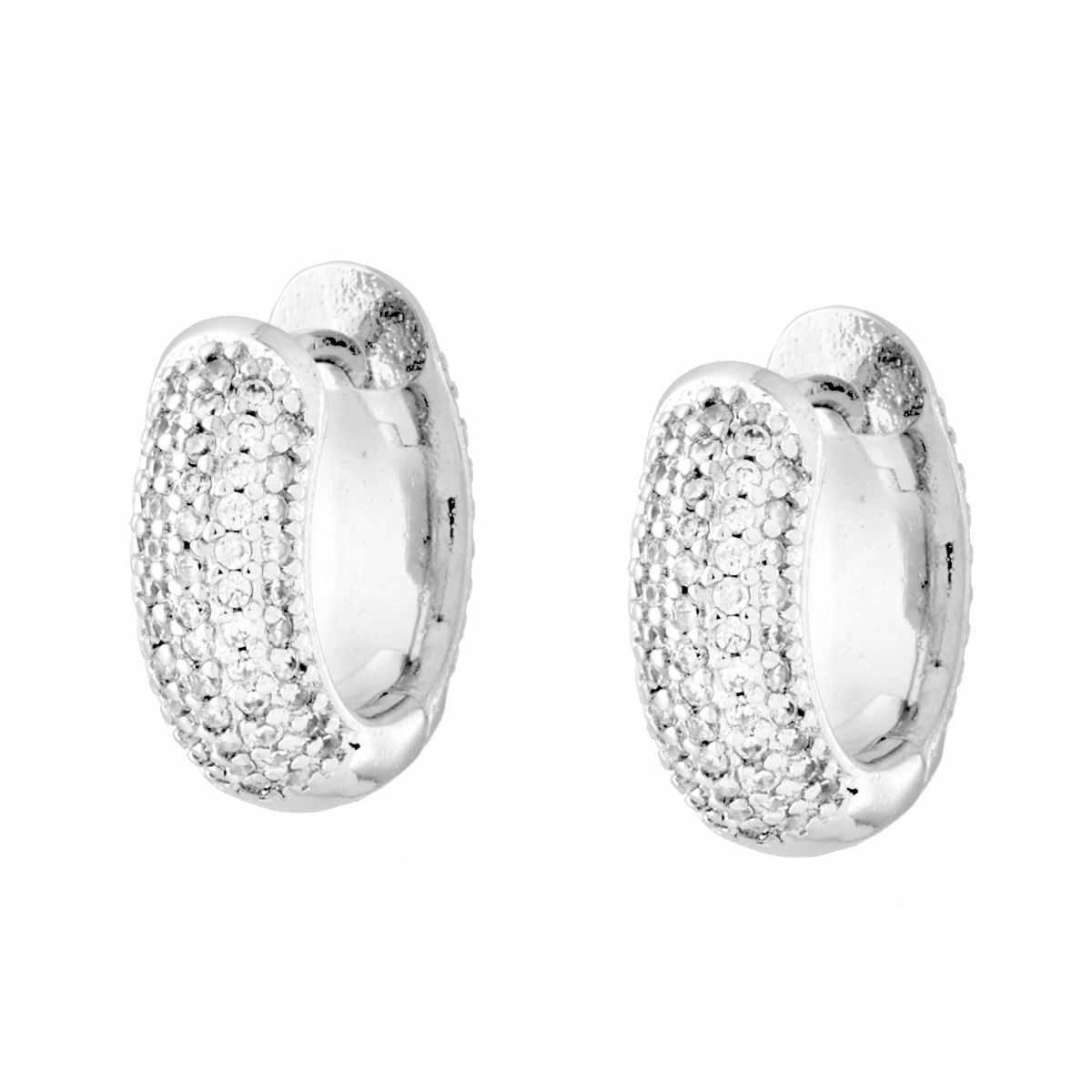 Orecchini Cerchio Creola mm 16 con Cubic Zirconia Bianchi in RAME Galvanica Rodio