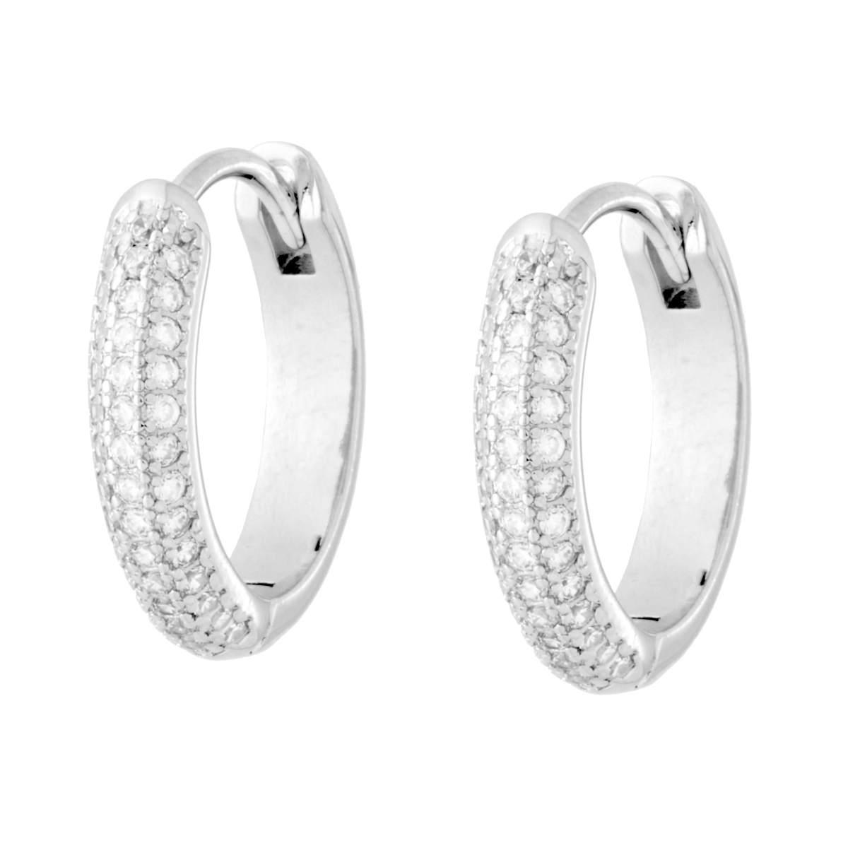 Orecchini Cerchio Creola mm 18 con Cubic Zirconia Bianchi in RAME Galvanica Rodio