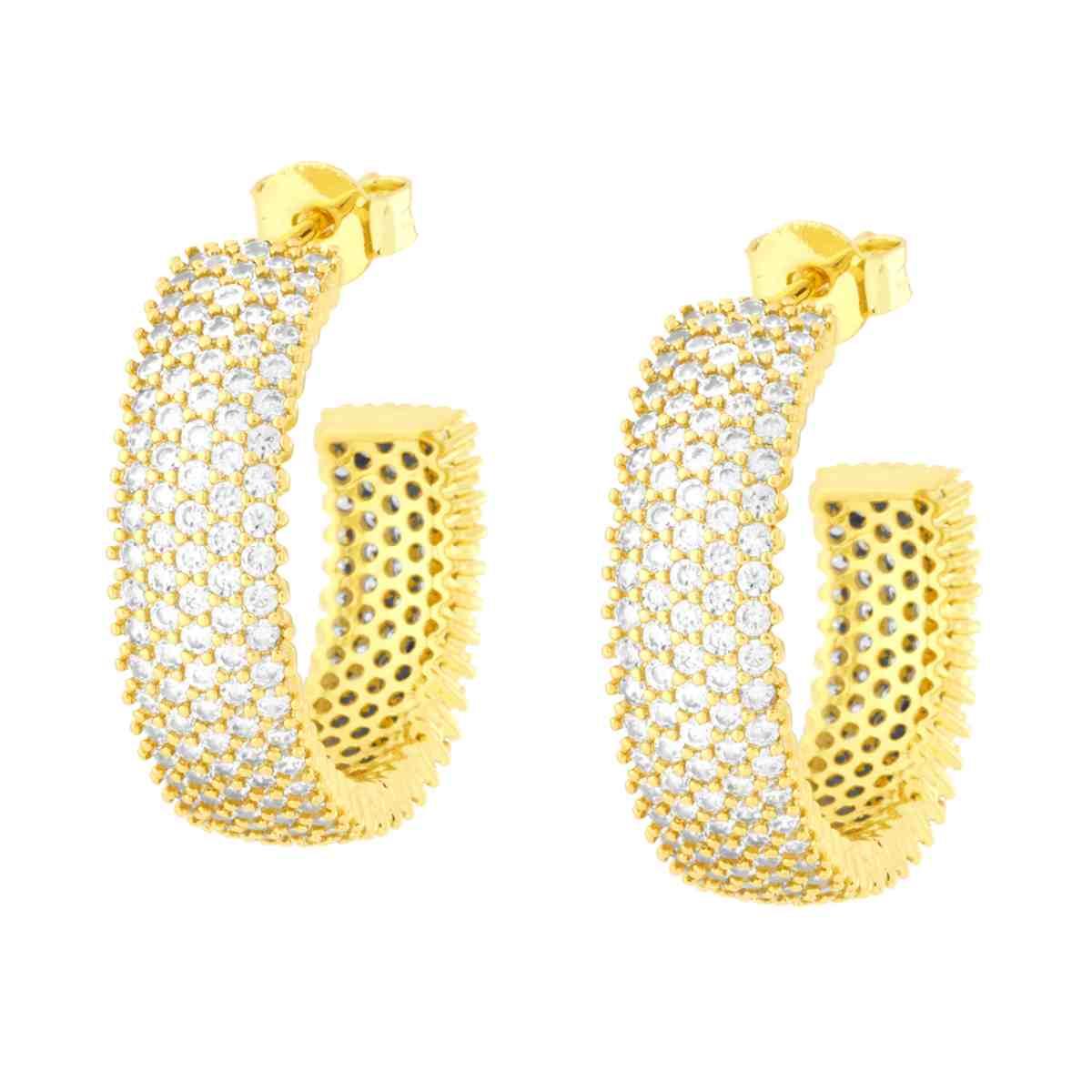 Orecchini Cerchio Fascia mm 24 con Cubic Zirconia Bianchi in RAME Galvanica Oro
