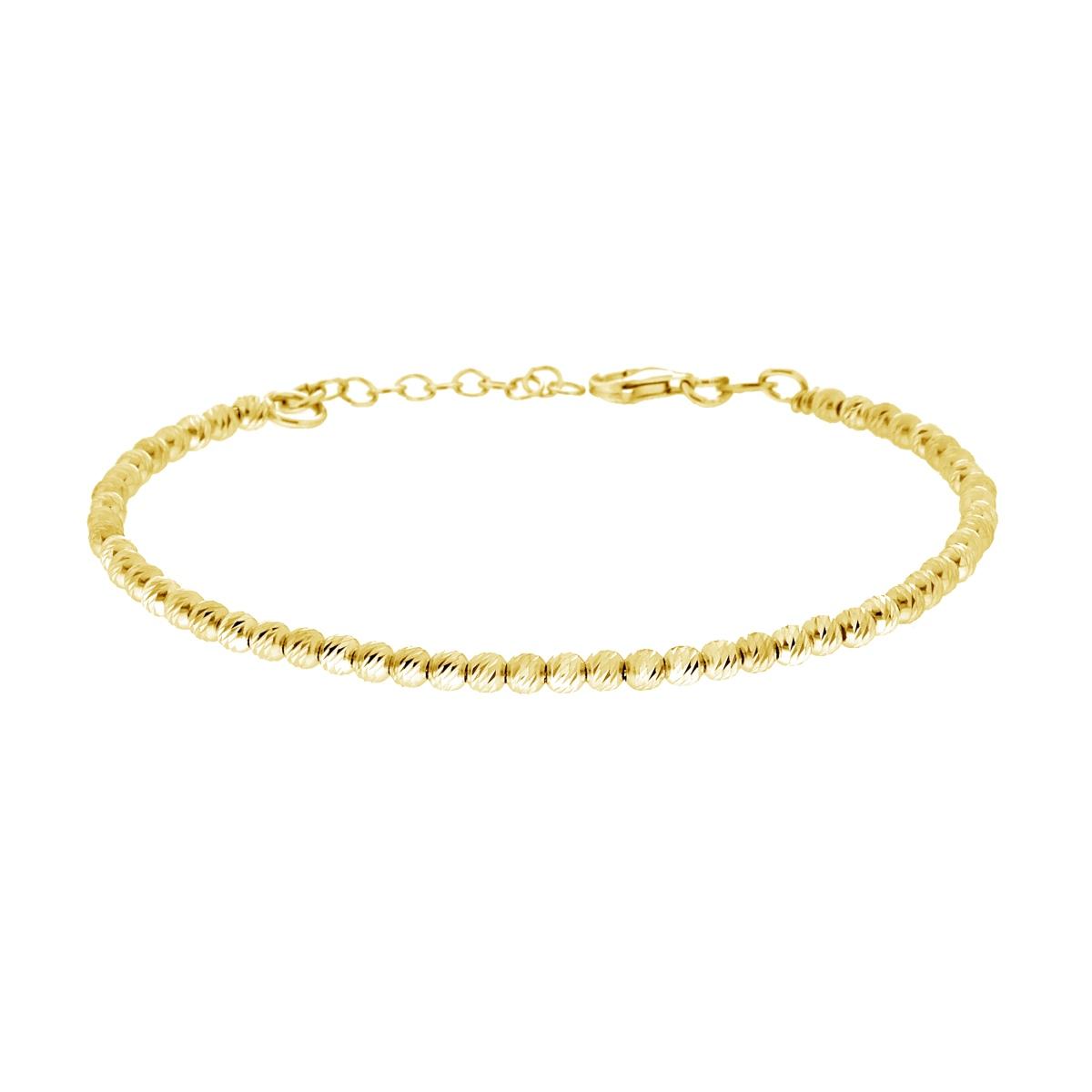 Bracciale Catena con Palline Diamantate slash mm 3 in ARGENTO 925 Galvanica Oro