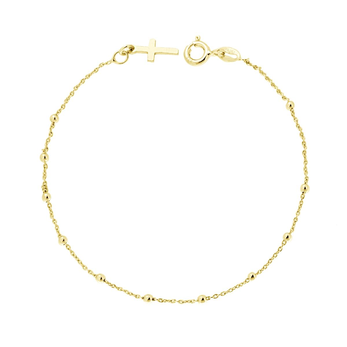 Bracciale Rosario Catena Forzatina con Grani Pallina Liscia mm 2 con Croce in ARGENTO 925 Galvanica Oro