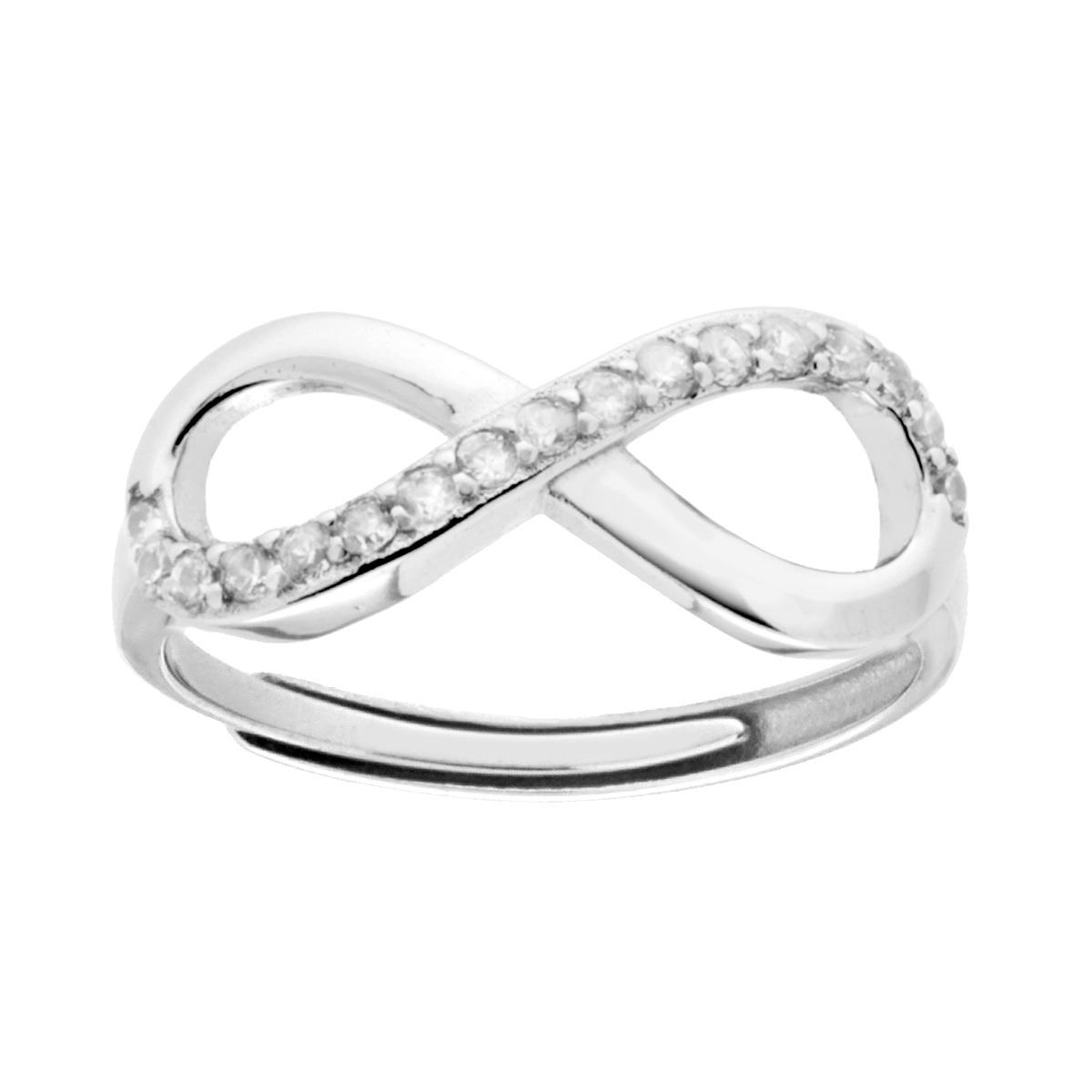 Anello Infinito con Cubic Zirconia Bianchi in ARGENTO 925 Galvanica Rodio