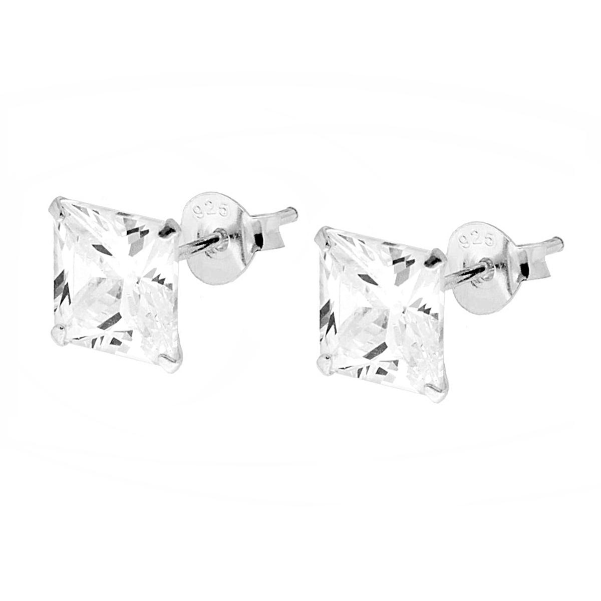 Orecchini Punto Luce Quadrato mm 7 con Zircone Bianco in ARGENTO 925