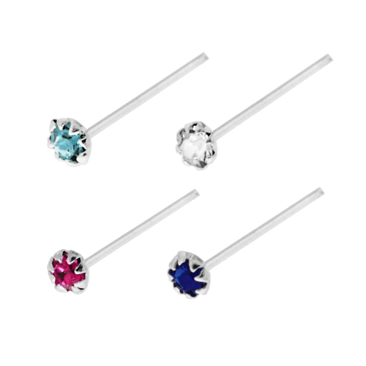 Piercing Naso Chiodino con Cubic Zirconia Multicolor mm 2 a Griffe Tondo in ARGENTO 925