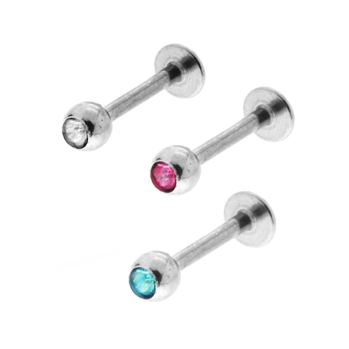 Body Piercing Labret mm 12 con Pallina mm 3 e Crystal Multicolor in ACCIAIO Chirurgico