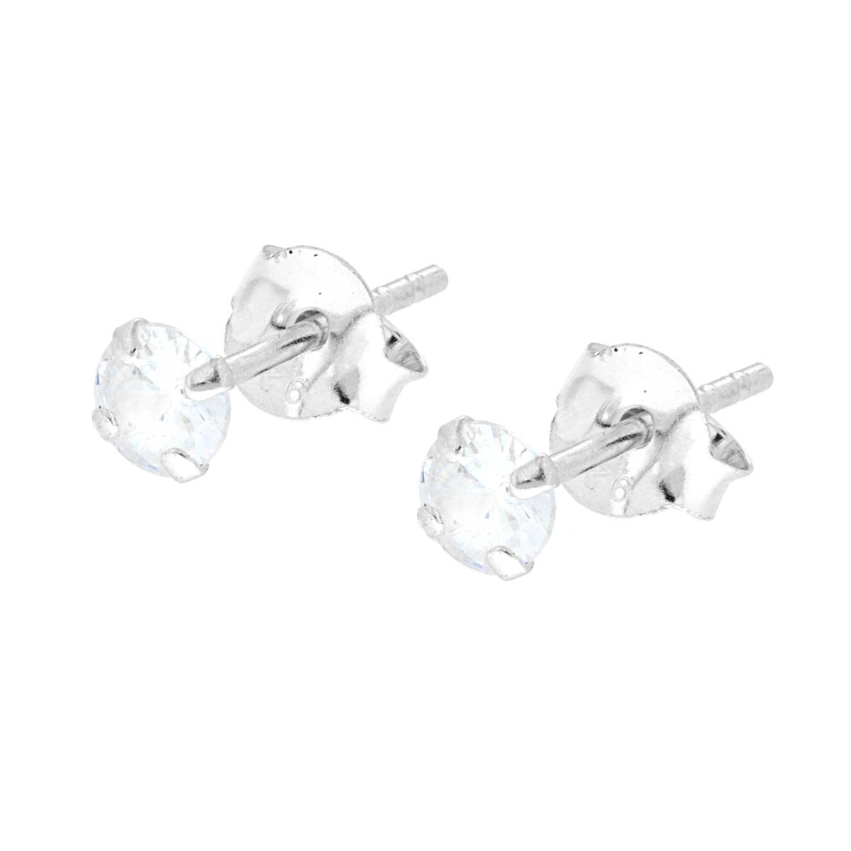 Orecchini Punto Luce Tondo mm 4 a Griffe con Zircone Bianco in ARGENTO 925