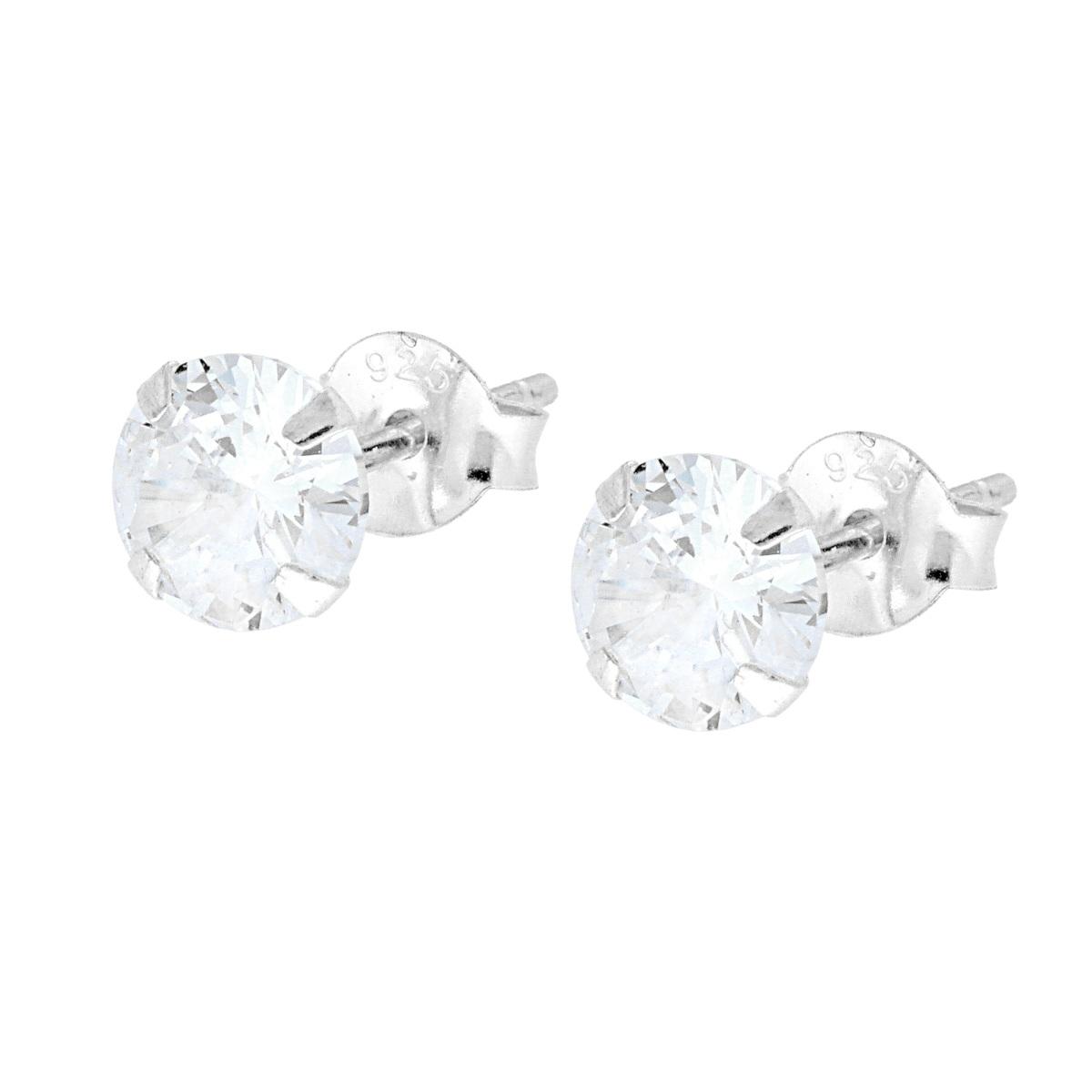 Orecchini Punto Luce Tondo mm 6 con Zircone Bianco in ARGENTO 925
