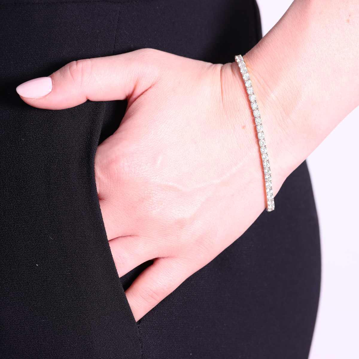 Bracciale Tennis Griffe cm 21 con Zirconi mm 3 Bianchi in ARGENTO 925 Galvanica Rodio