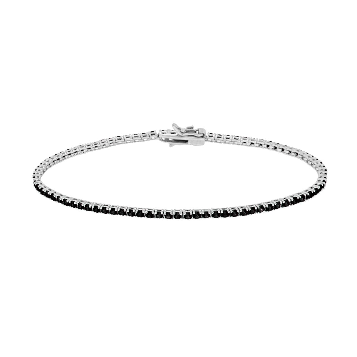 Bracciale Tennis Griffe cm 18 con Zirconi mm 2 Neri in ARGENTO 925 Galvanica Rodio