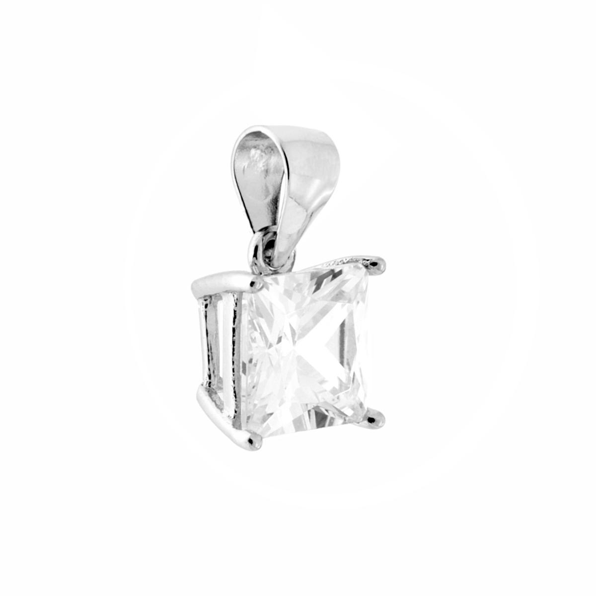 Ciondolo Punto Luce con Zircone Bianco Quadrato mm 6x6 in ARGENTO 925 Galvanica Rodio