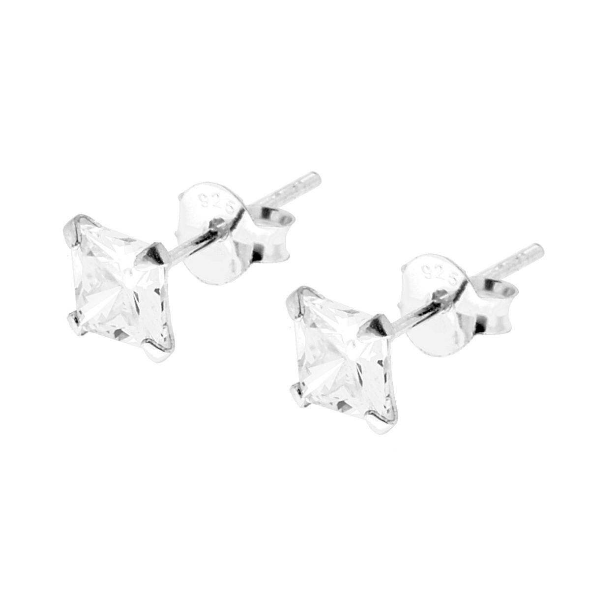 Orecchini Punto Luce Quadrato con Zircone Bianco mm 5 in ARGENTO 925